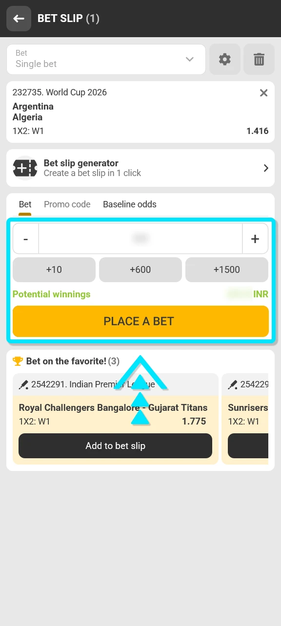 Enter your stake amount and confirm the sports bet at Melbet.