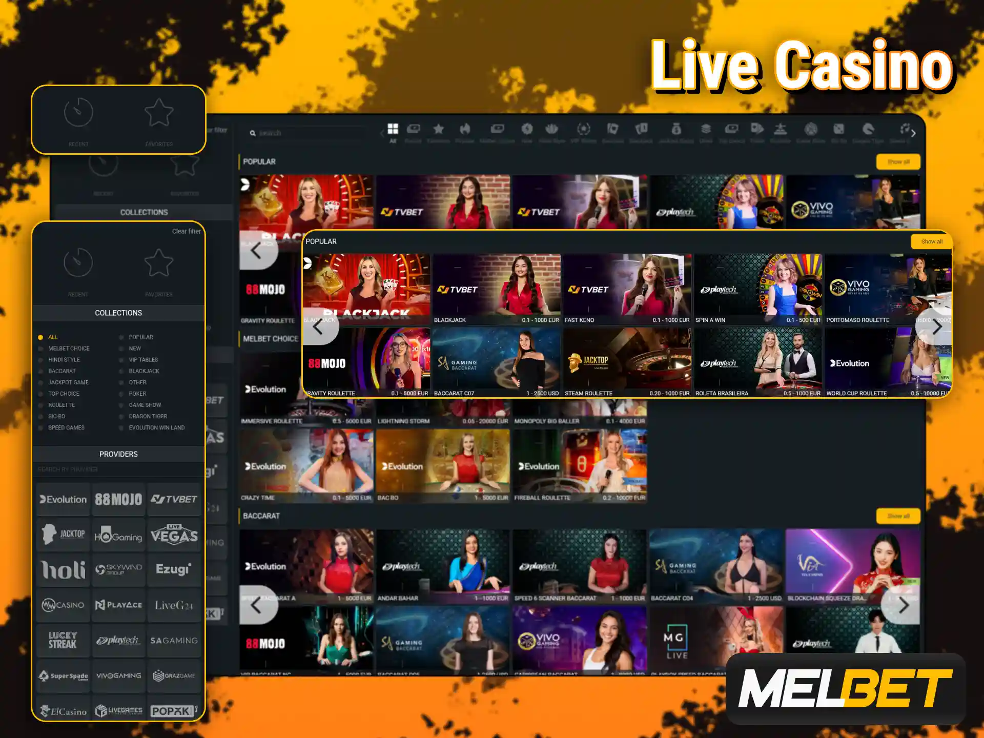 Interact with real dealers in the exciting Melbet online casino.