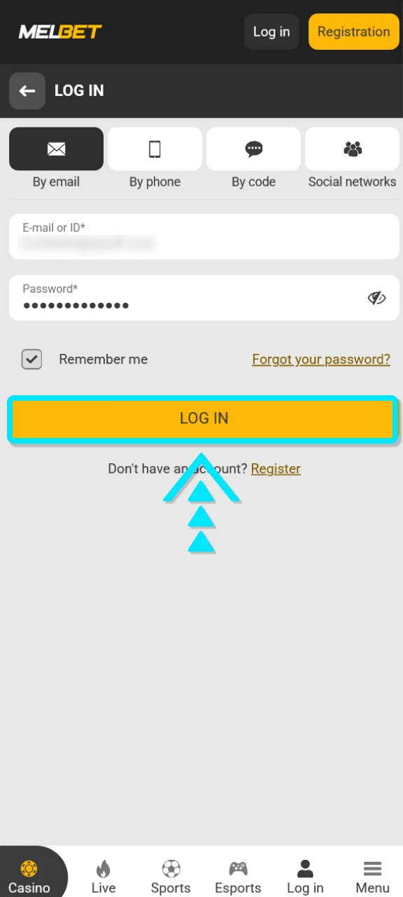Complete this additional action to finalize your Melbet casino login.