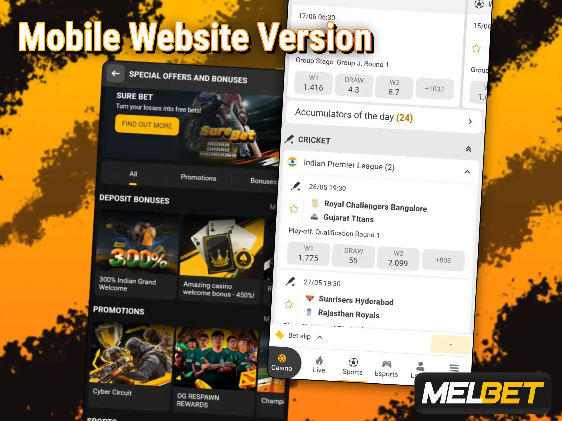 Launch the mobile version for convenient Melbet online casino play.