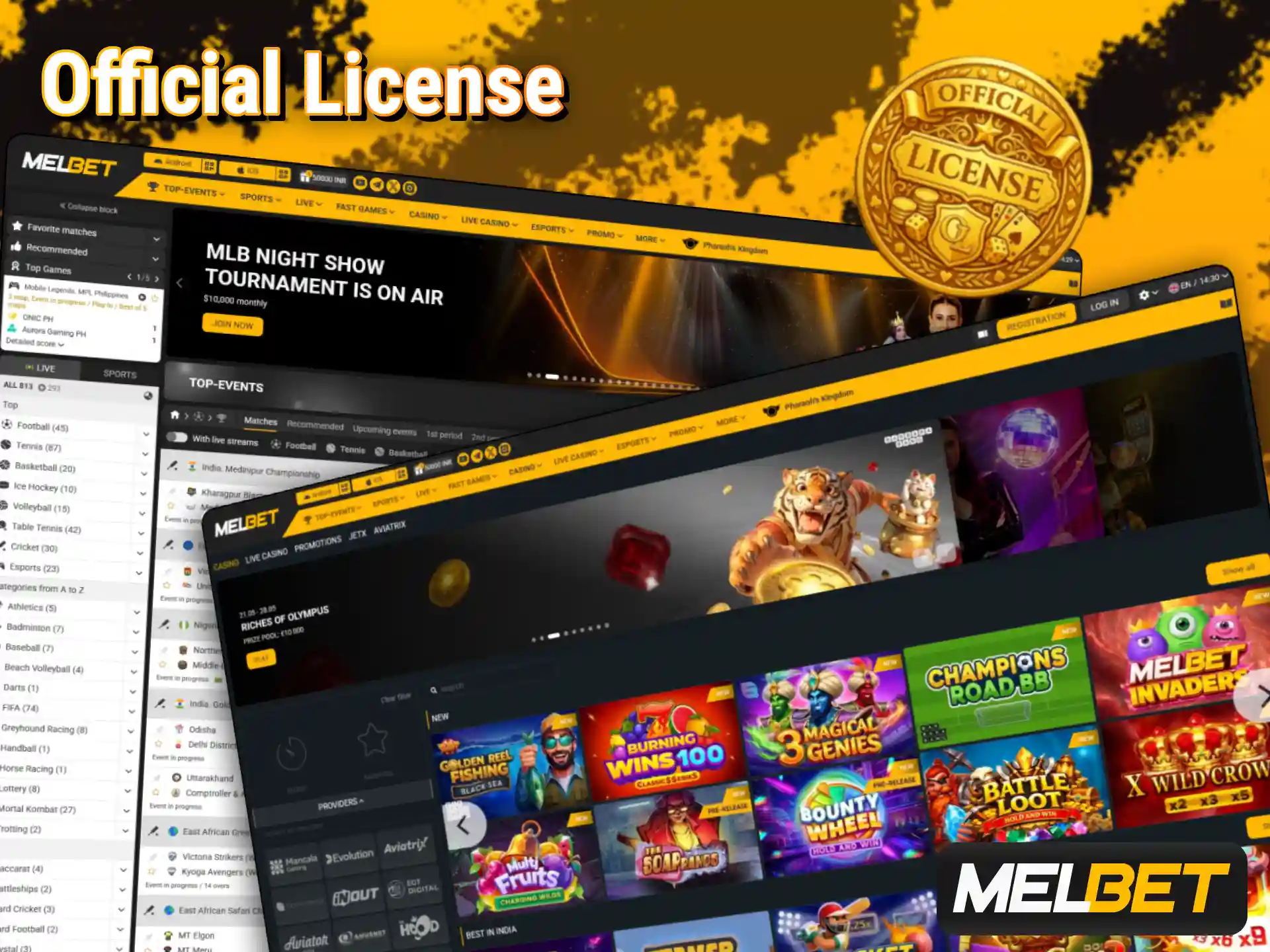 Place sports bets safely on a fully authorized Melbet platform.