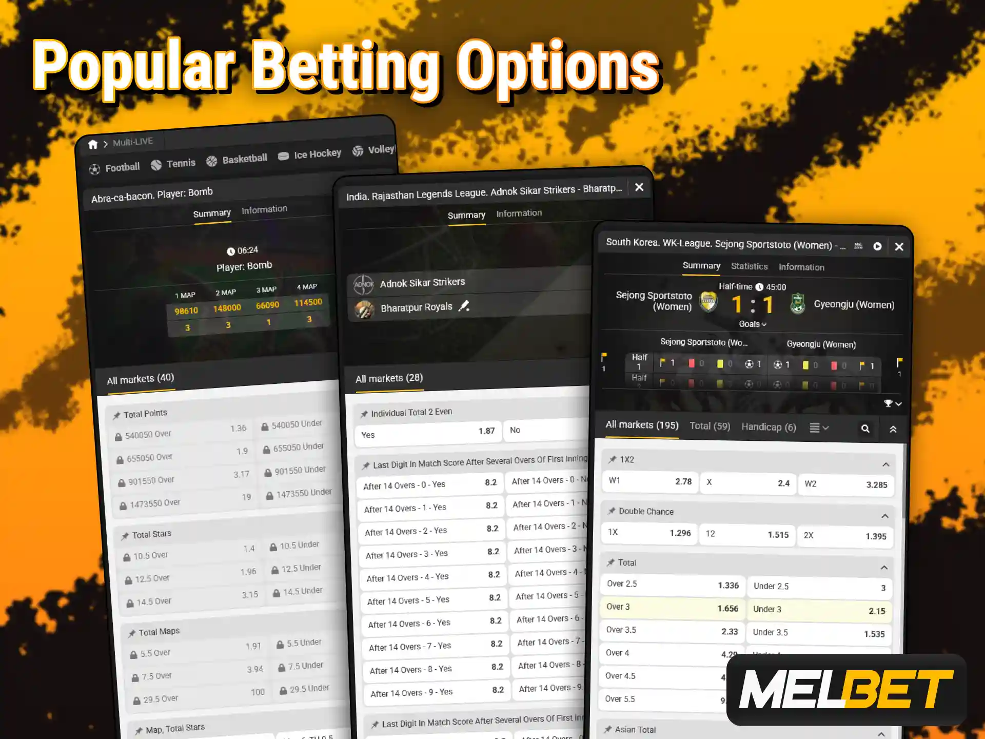 Choose from highly rated outcomes for your Melbet sports betting.