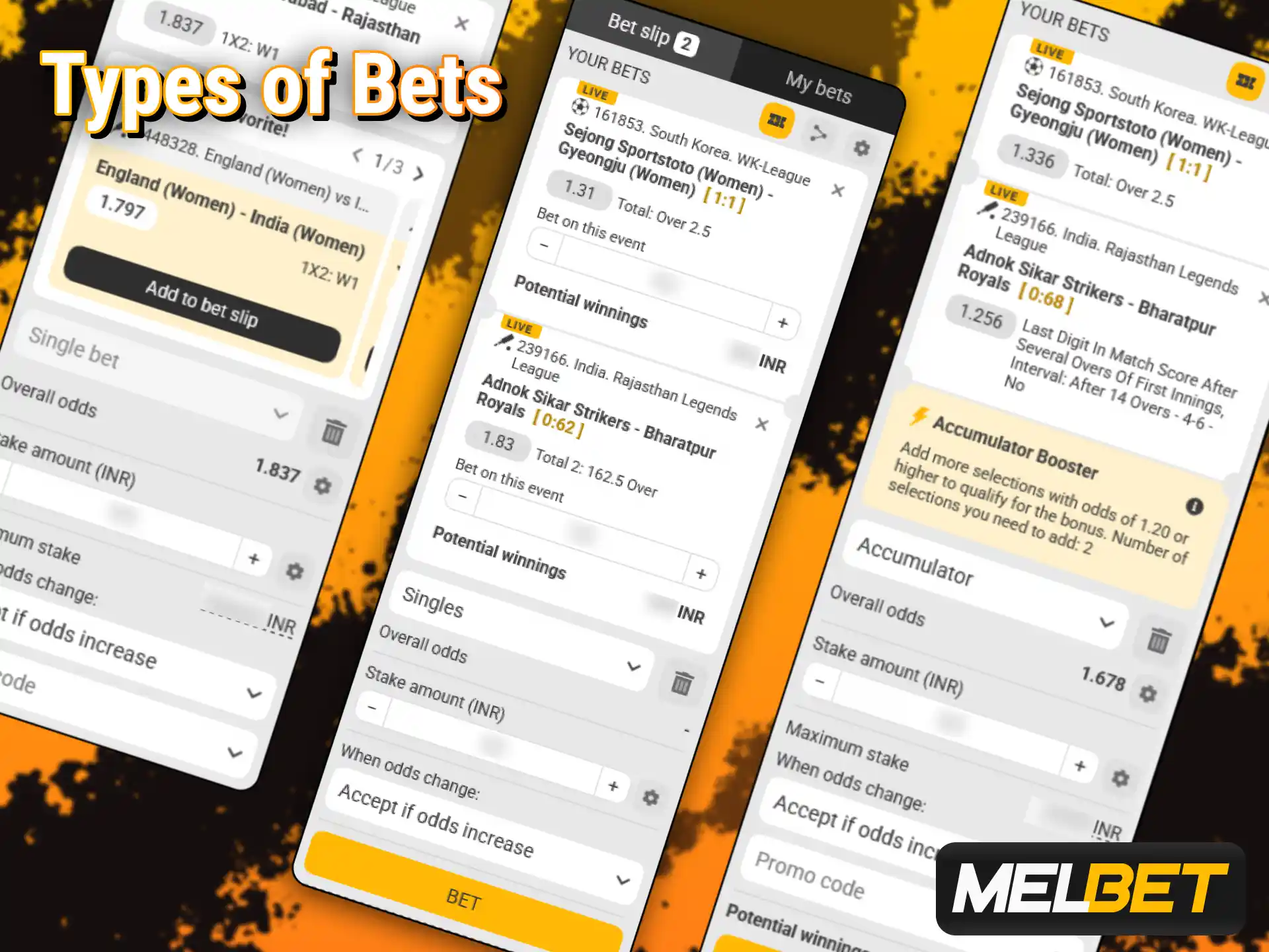 Explore various wagering formats to diversify your Melbet sports betting.